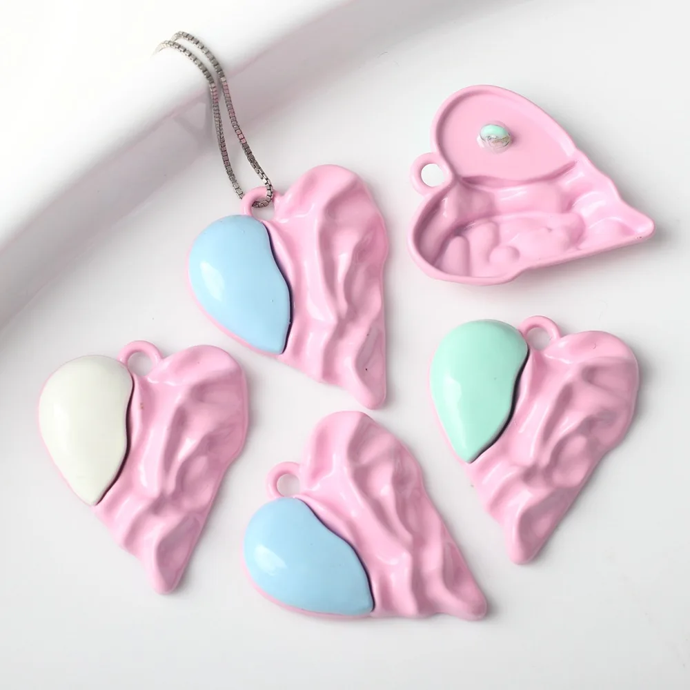 10pcs Handmade Love Heart Shape Pendant Charms Pink Love Pendant Connectors Diy Necklace Earrings Jewelry Making Findings