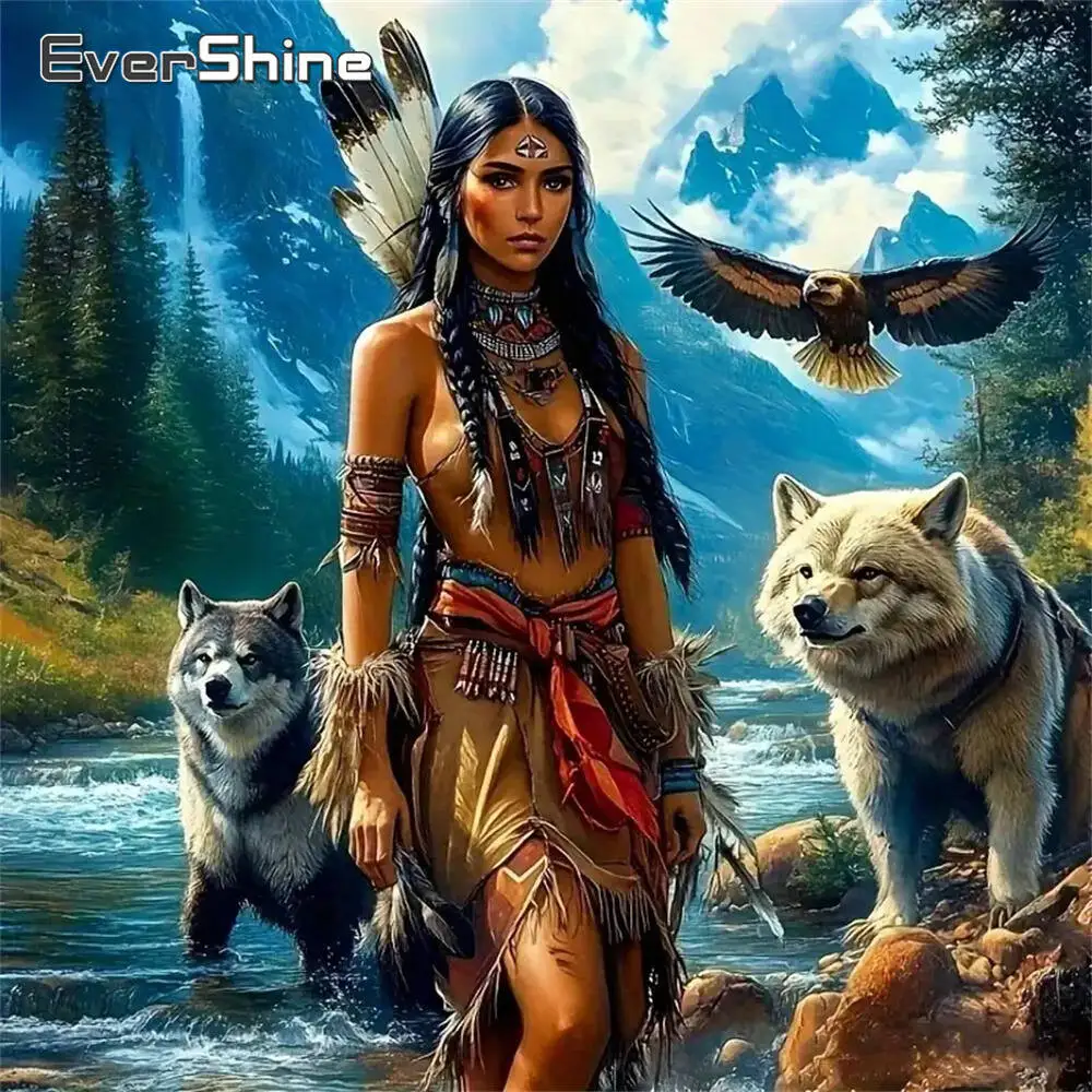 Evershine New Arrival Diamond Mosaic Woman Portrait DIY Picture Rhinestones Eagle Diamond Painting Wolf Animal Wall Decor