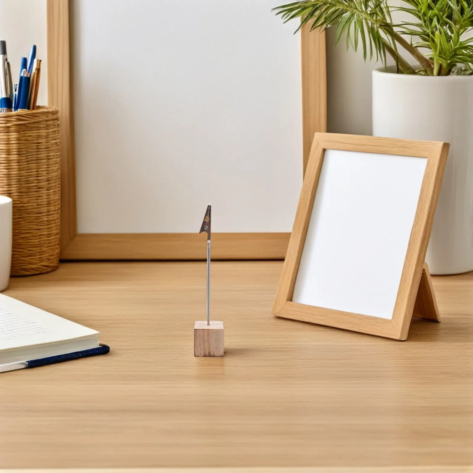 24Pcs Cube Note Holder Wooden Memo Clip Stand for Photos Index Cards Business Cards Menu Paper Receipts Desktop Office Organizer