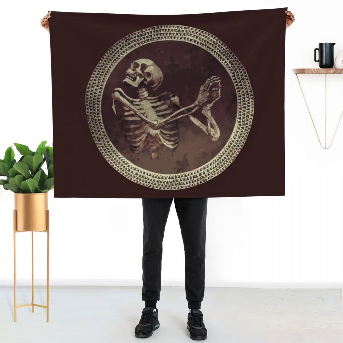 Hannibal: Dancing Skull + Skeleton Mosaic Throw Blanket Sofa Quilt Furrys Retros Giant Sofa Loose Picnic Blankets
