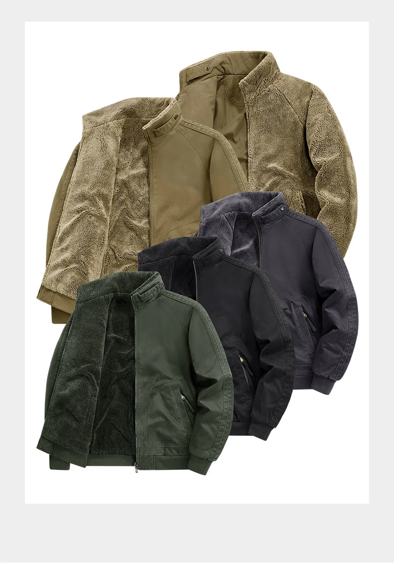 Men's Thick Padded Reversible Cotton Jacket Fleece Lined Winter Warm Casual Bomber Outdoor Daily Outerwear Parkas 26620A