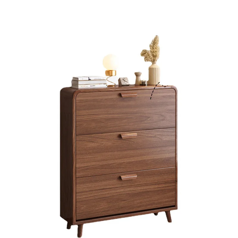 

Ultra-thin tipping bucket shoe cabinet at the entrance of the home, solid wood storage, space-saving small apartment,