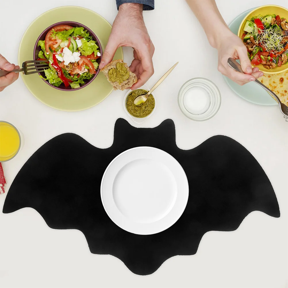 

8Pcs Halloween Bat Placemats Black Felt Bat Table Mats Dining Table Mats Halloween Party Decorations Washable Ghost Placemats