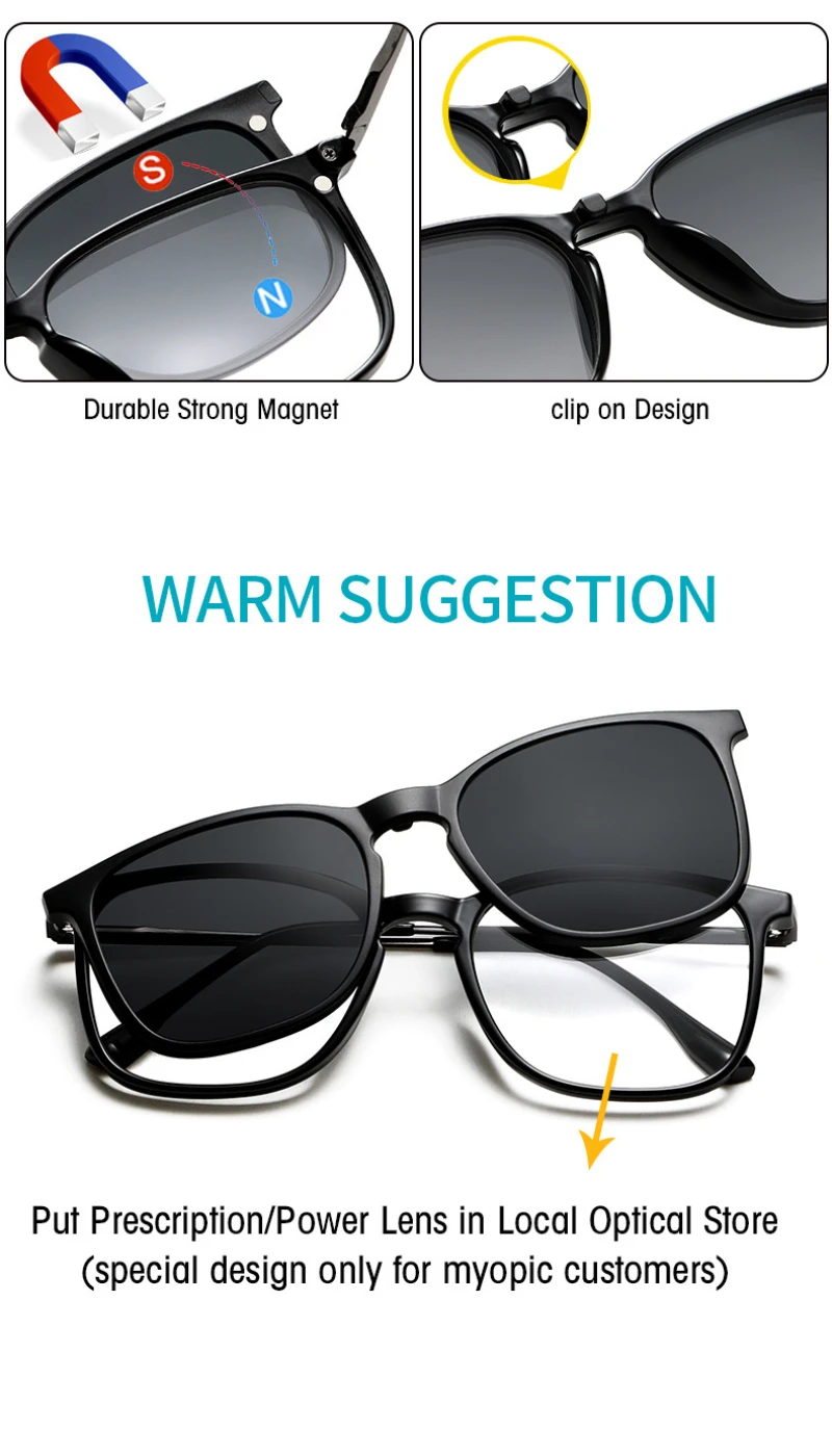 BEMORE TR90 Rectangle Man Anti-Blue Light Presbyopic Clip Reading Glasses with Medical Customizable Prescription