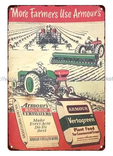 nostalgic metal wall art decor 1950s Armour's Big Crop Fertilizer metal tin sign