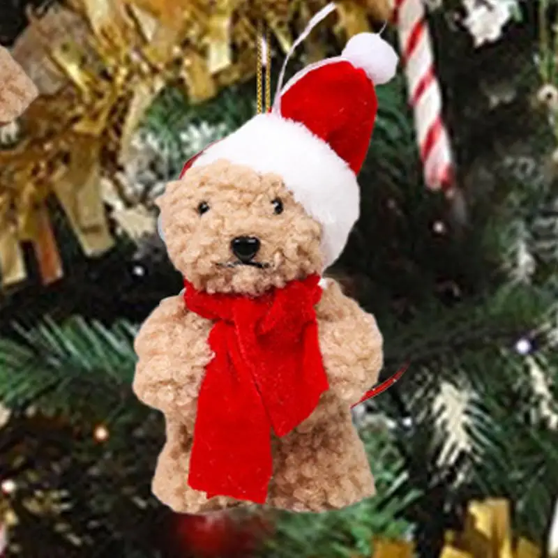 Oso de peluche de Navidad para niños, muñeco suave de oso pequeño, adornos de árbol de navidad, regalos de fiesta