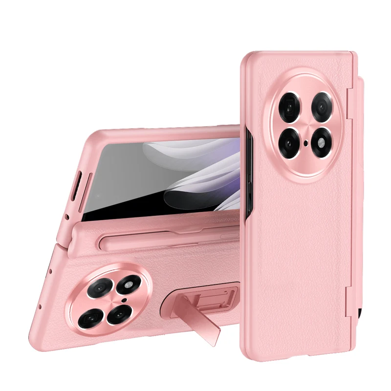 

For OPPO Find N5 Case ELVEV Luxury Leather Hinge Protection Kickstand+Screen Protector Stylus Pen Folding Case Phone Cover