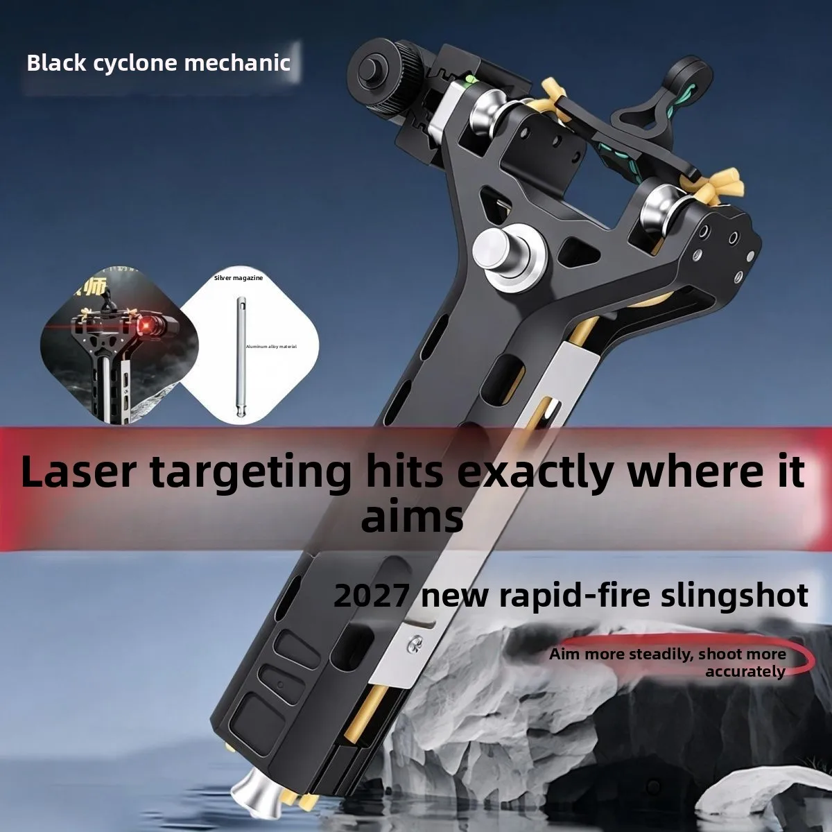 Automatic Spring Catapult with Sighting Burst Fire Magazine Powerful Accurate Outdoor Tools Shooting 3D Print Plastic Slingshot