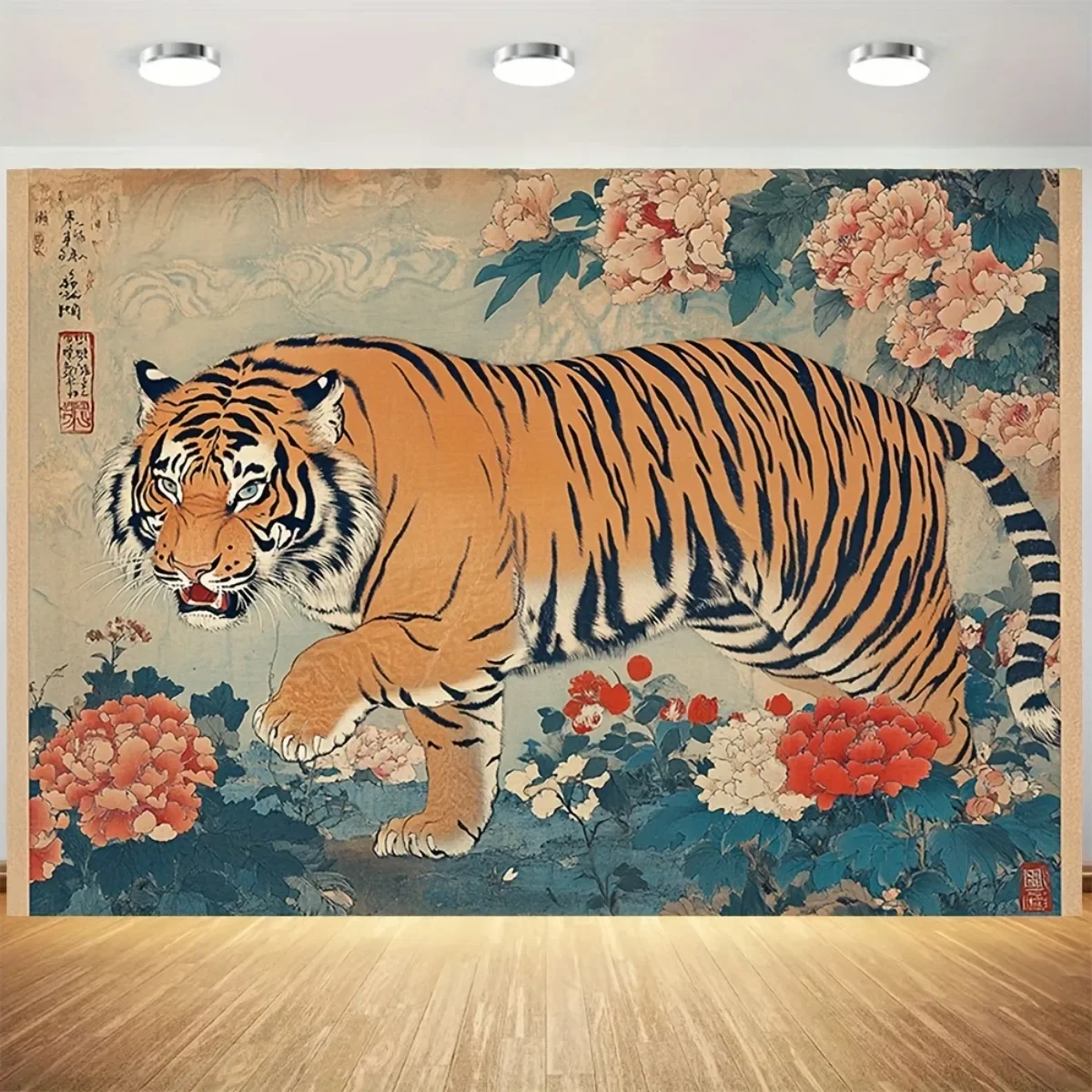 1pc Large Tapestry Inspired by Hokusai Art Japanese Ukiyo e Tiger Floral Pattern Wall Decor for Home Party Events