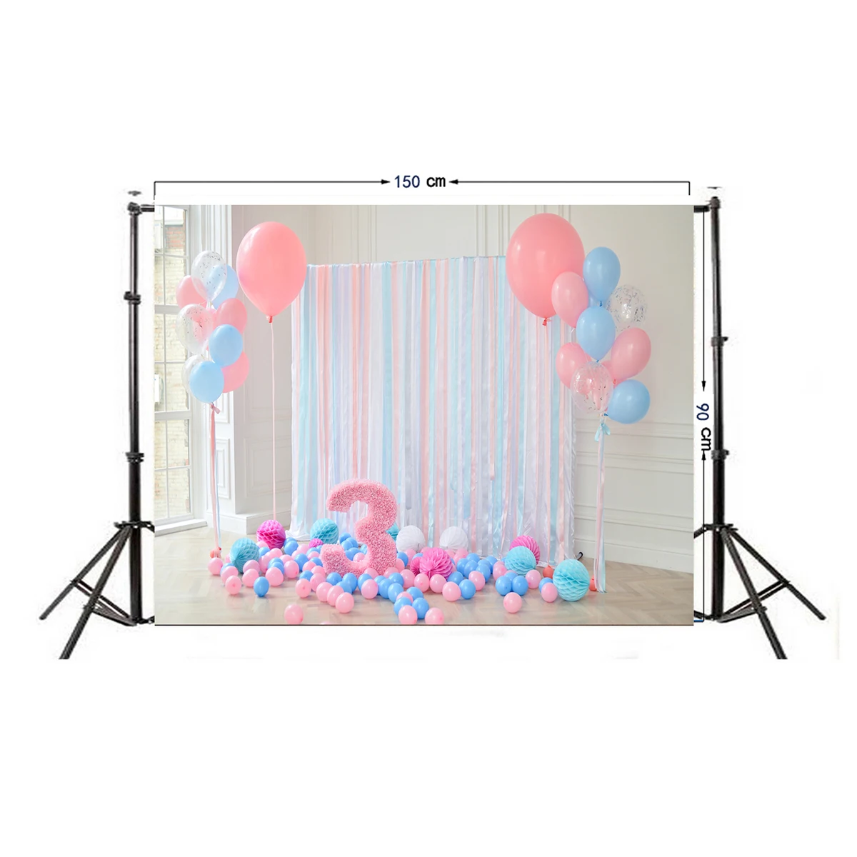 

3Rd Birthday Backdrop Cloth 5X3Ft 3D Balloons Photo Background Wall Props For Kids Party Photography Wrinkle Free Seamless