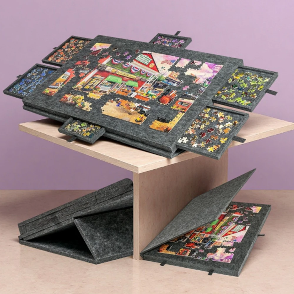 Table de puzzle décorative 6-en-1 inclinable avec support et couvercle, organisateur de rangement domestique pour puzzles et fournitures d'artisanat