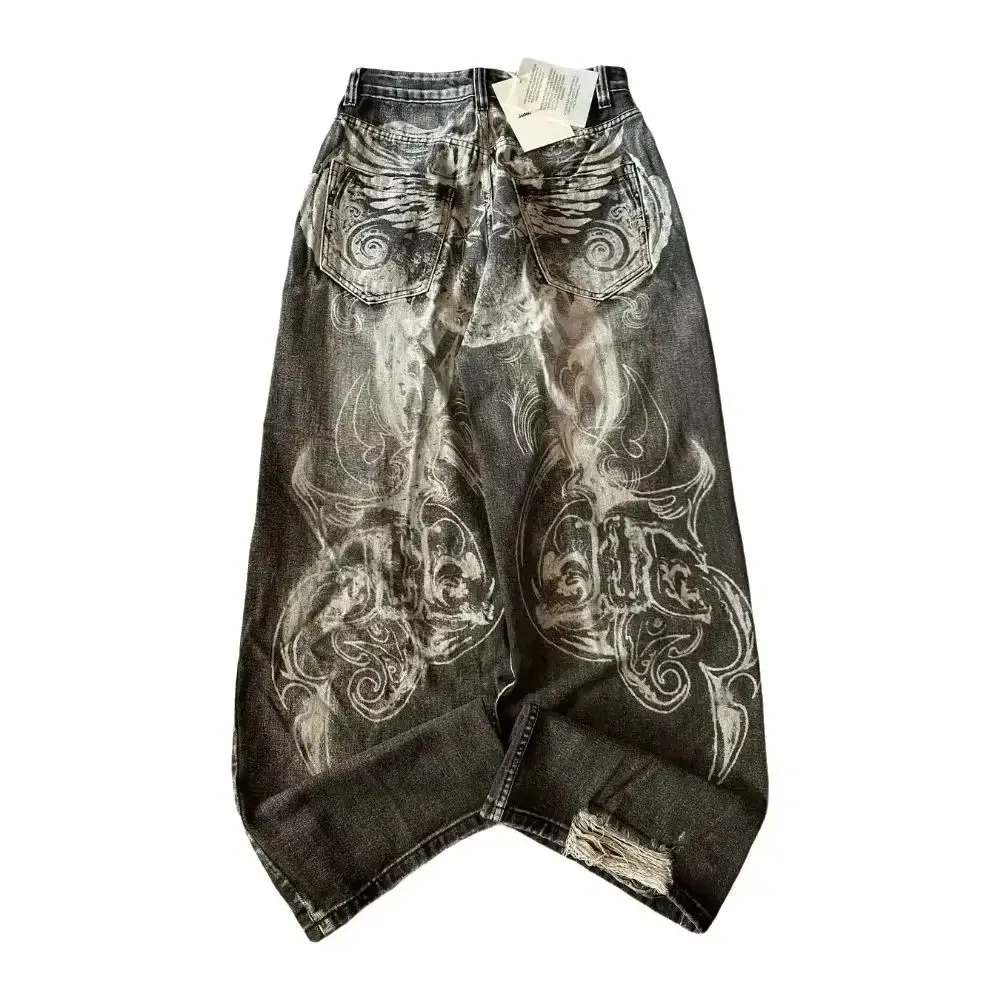 

New Faion Oversized Print Baggy Jeans Women Y2K Streetwear Loose Fit High Waist Cargo Pants Seven-Foot Length Other Material