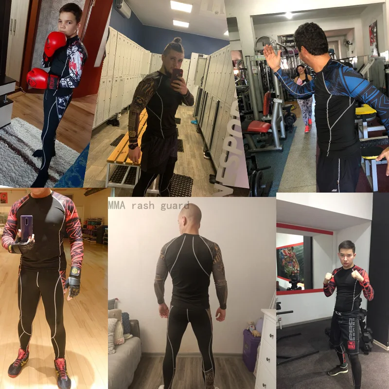 Men's Fitness Clothing Sun Protection Compression Sportswear Second Skin Rashgarda MMA Long Sleeves Sports Leggings Running suit