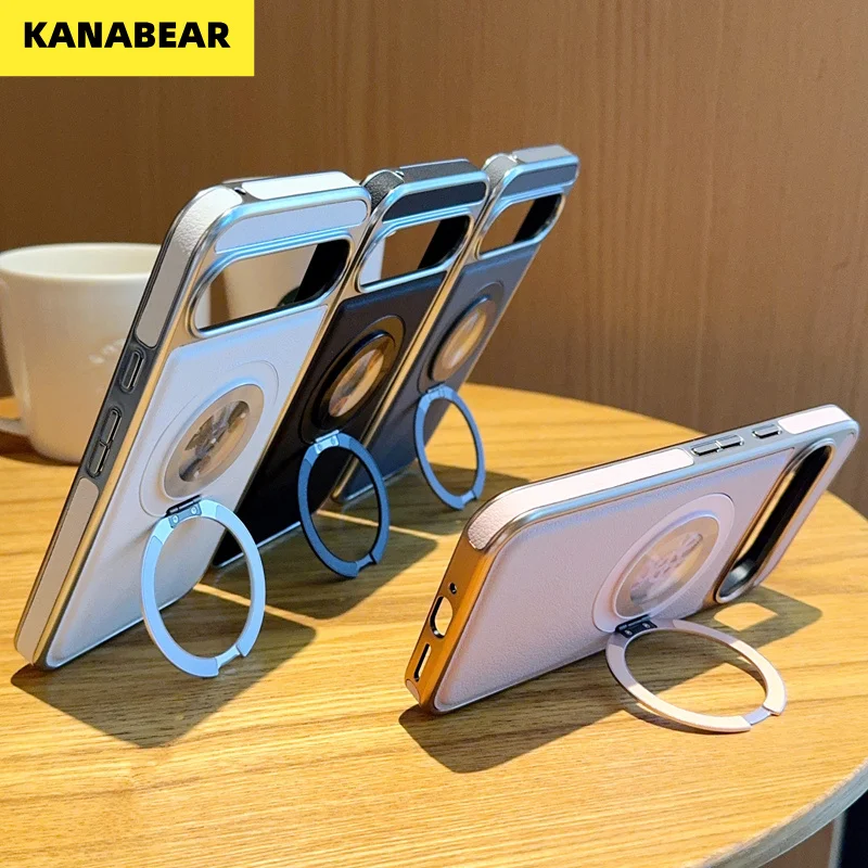 

Shockproof Gear Rotatable Stand Case for Google Pixel 9A/9 Pro XL/10 Pro,Plated Side Sticker,Durable Protective Phone Cover