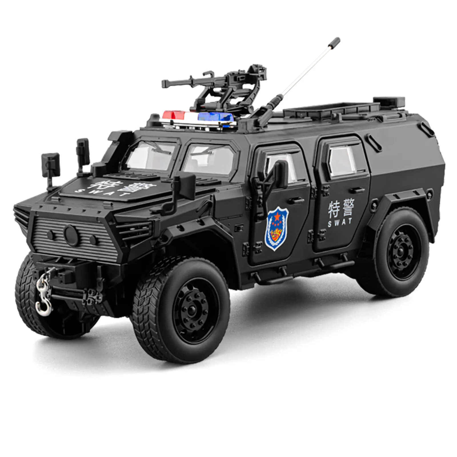1:20 Alloy Brave Warrior Police Car Diecast Model Miniature Toy with Sound Light Doors Opened Vehice Day Gift