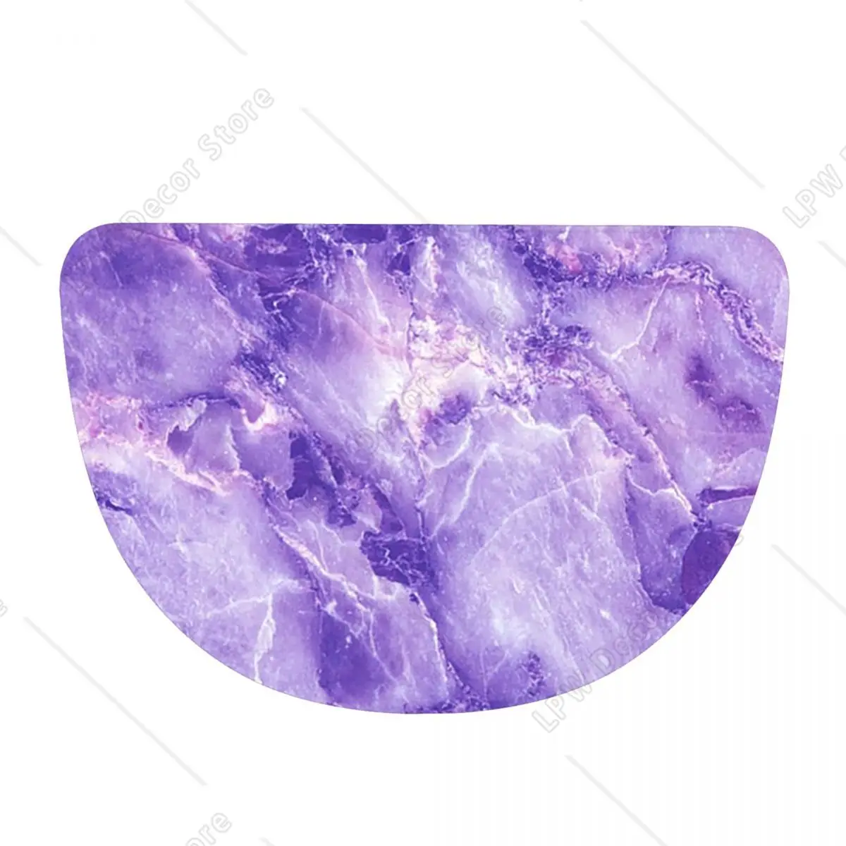 MARBLE - PURPLE Soft Flannel Half Round Doormat Non Slip Bathroom Mat Absorbent Floor Carpet for Home Bedroom