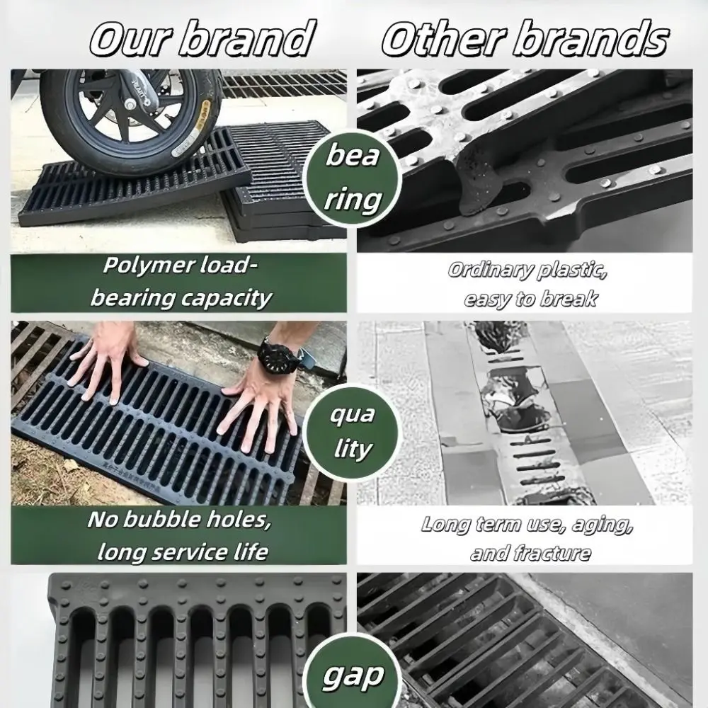 New High Strength Trench Cover Rectangular Resin Plastic Garage Floor Drain Black Grates Drainage Basement