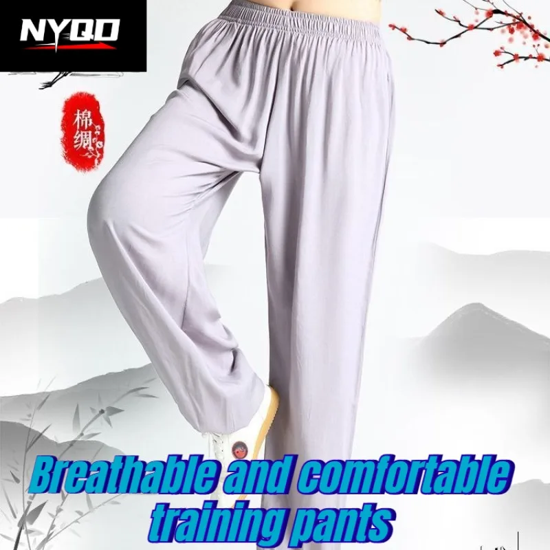 Tai Chi Practice Pants Leggings Cotton Silk Tai Chi Bloomers Mosquito-proof Spring Summer Thin Men Women The Same Solid Color