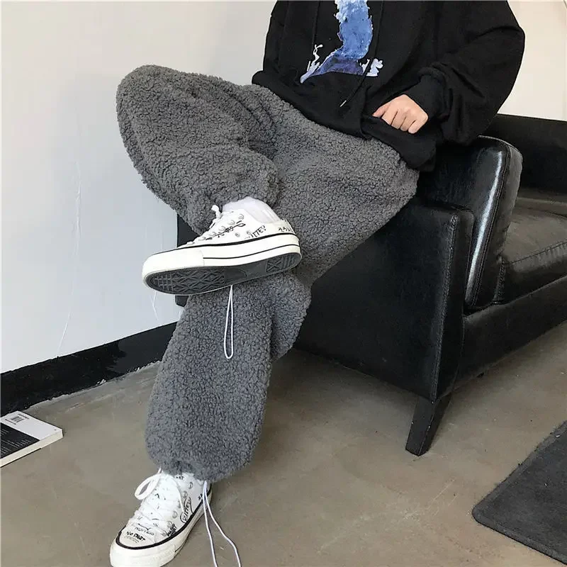 

Joggers Women Harajuku Wide Leg Harem Pants Baggy Casual Straight Trousers Korean Style Winter Lamb Fluffy Warm Thick Sweatpants