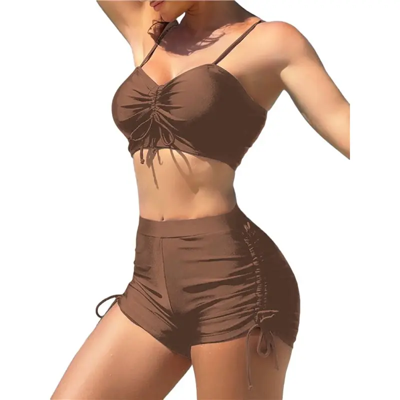 

Комплект бикини с завязками на талии, топ на тонких бретелях и шорты с завязками по бокам, 2 предмета