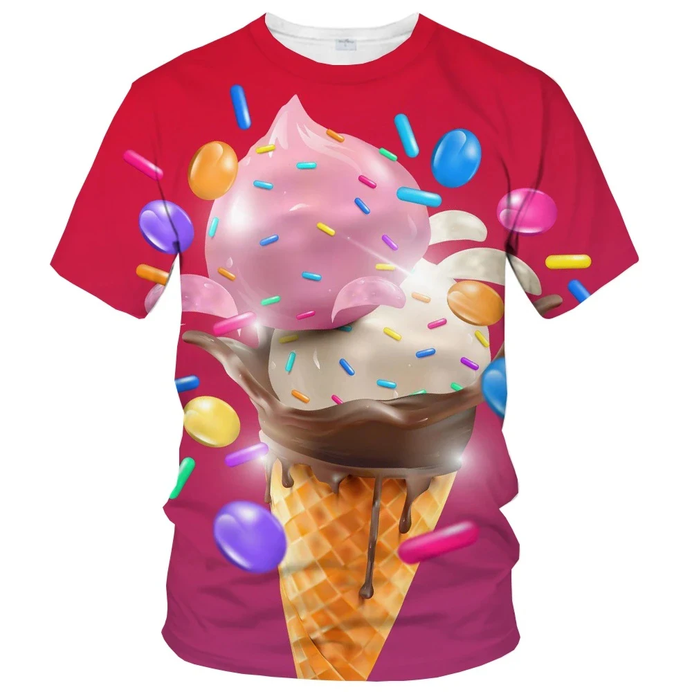 Ice Cream 3D Printing T Shirt Man Summer O-Neck Short Sleeve Oversized Top Casual Tee Loose Streetwear Unisex Vintage Cloth