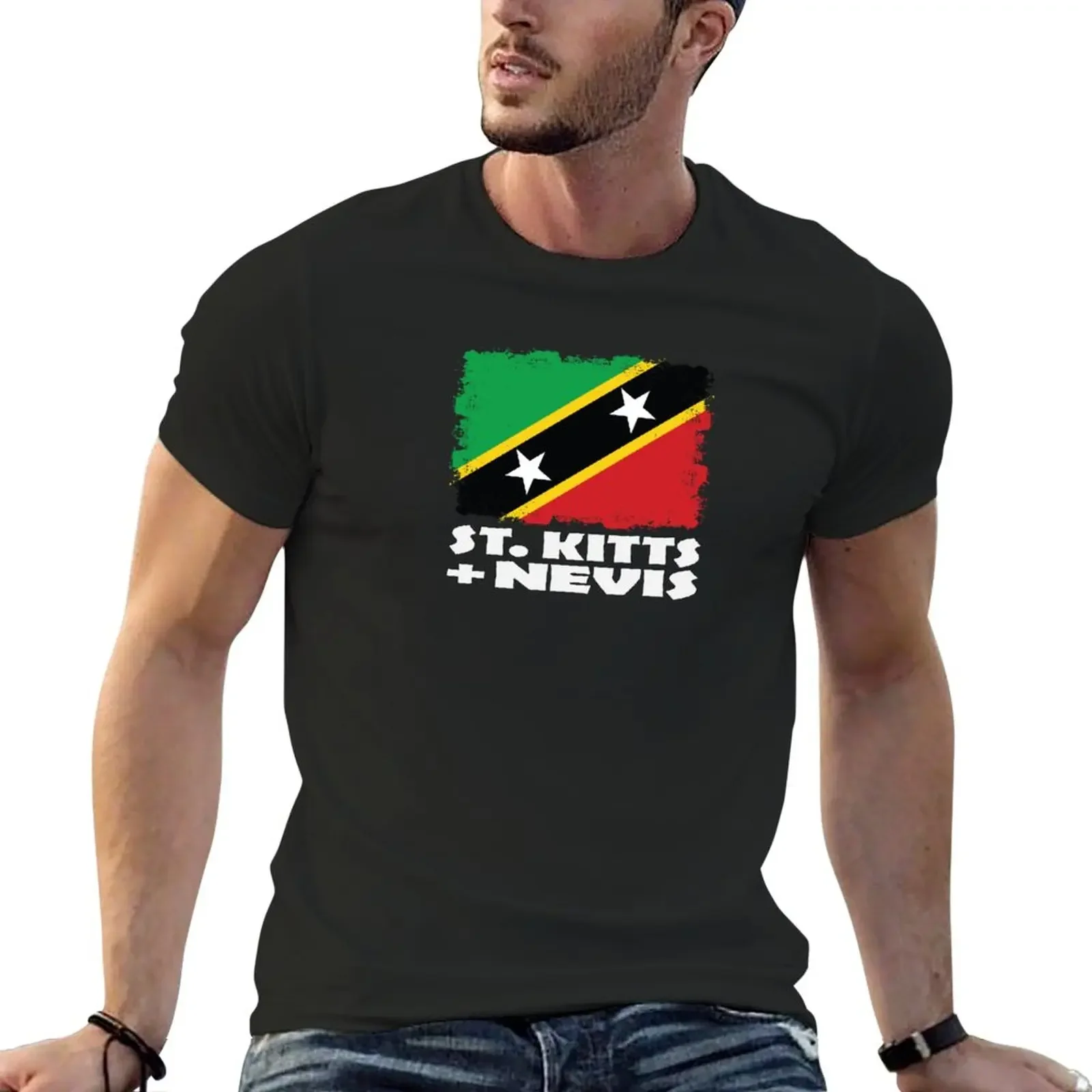 St Kitts and Nevis National Flag Distress T-Shirt anime clothes anime men t shirts