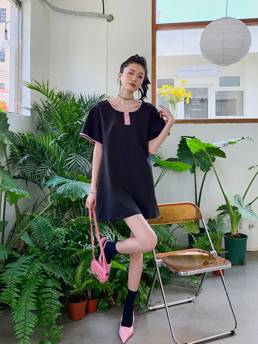 CHEERART Designer Backless Short Sleeve T Shirt Dress Women Summer 2023 Black Korean Fashion Cute Mini Dress Trendy Clothes