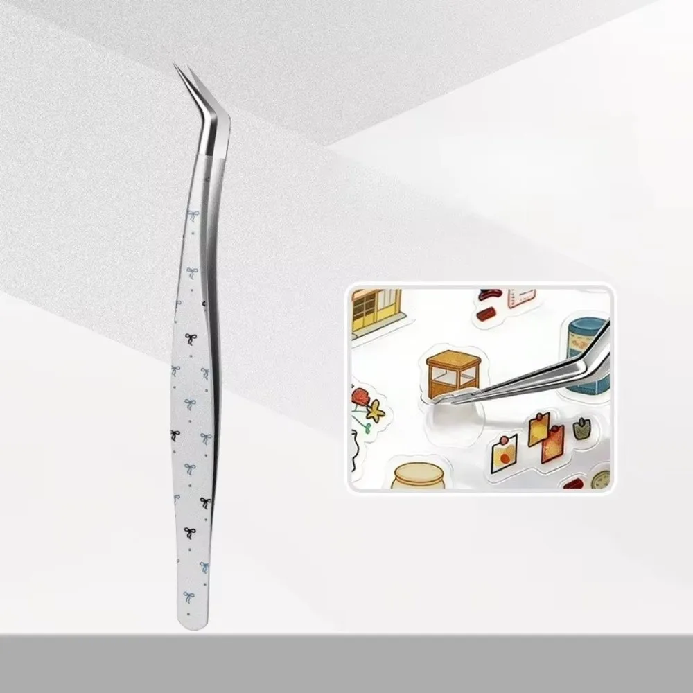 Stainless Steel Curved Stickers Tweezers Anti-static High Precision Lashes Extension Tweezer Cartoon Eyelash Curler