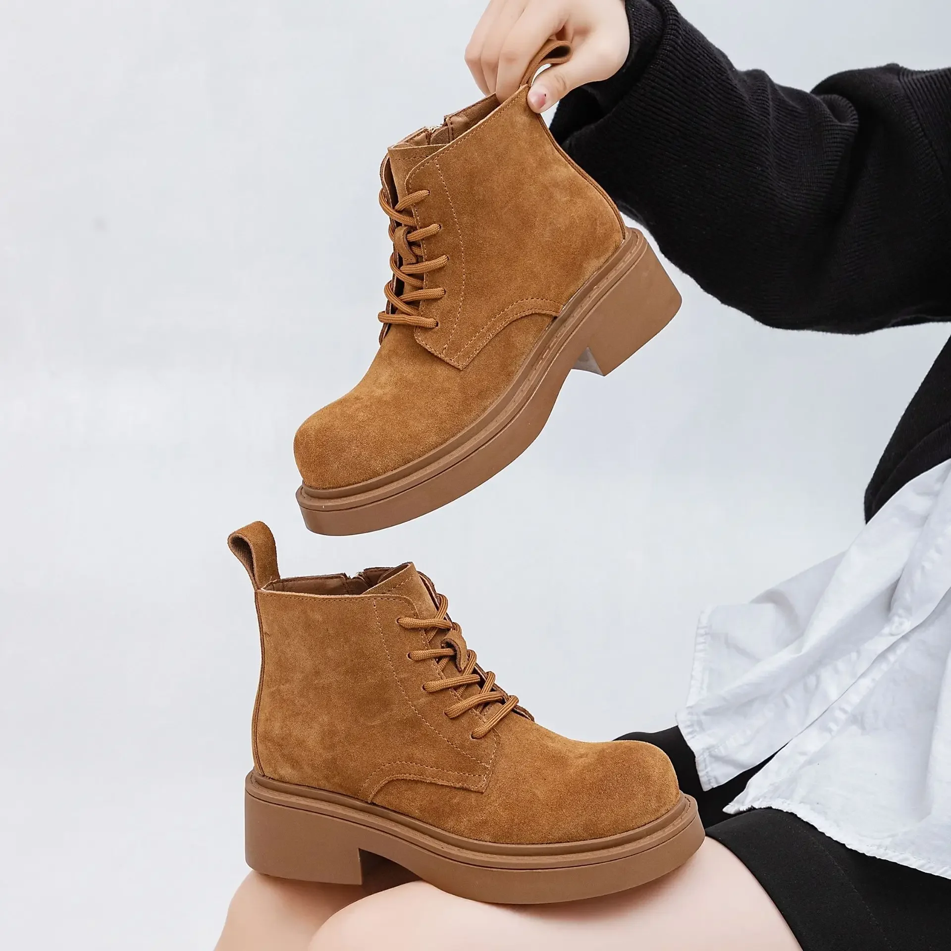 Smile Circle Ankle Boots Suede Leather women Flat platform Short Boots Ladies shoes fashion Autumn winter boots