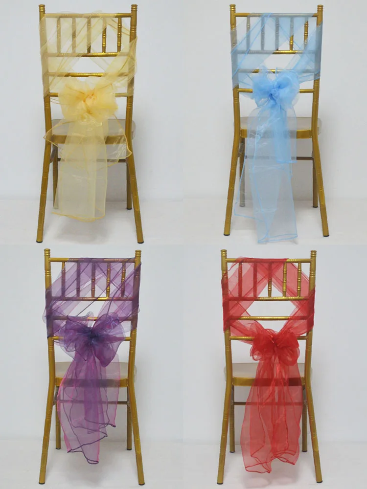 (50/100pcs) Organza 65X275cm Sashes For Romatic Wedding Mariage Party Chairs Arch Decoration Buttterfly Bow Knots Christmas Sash