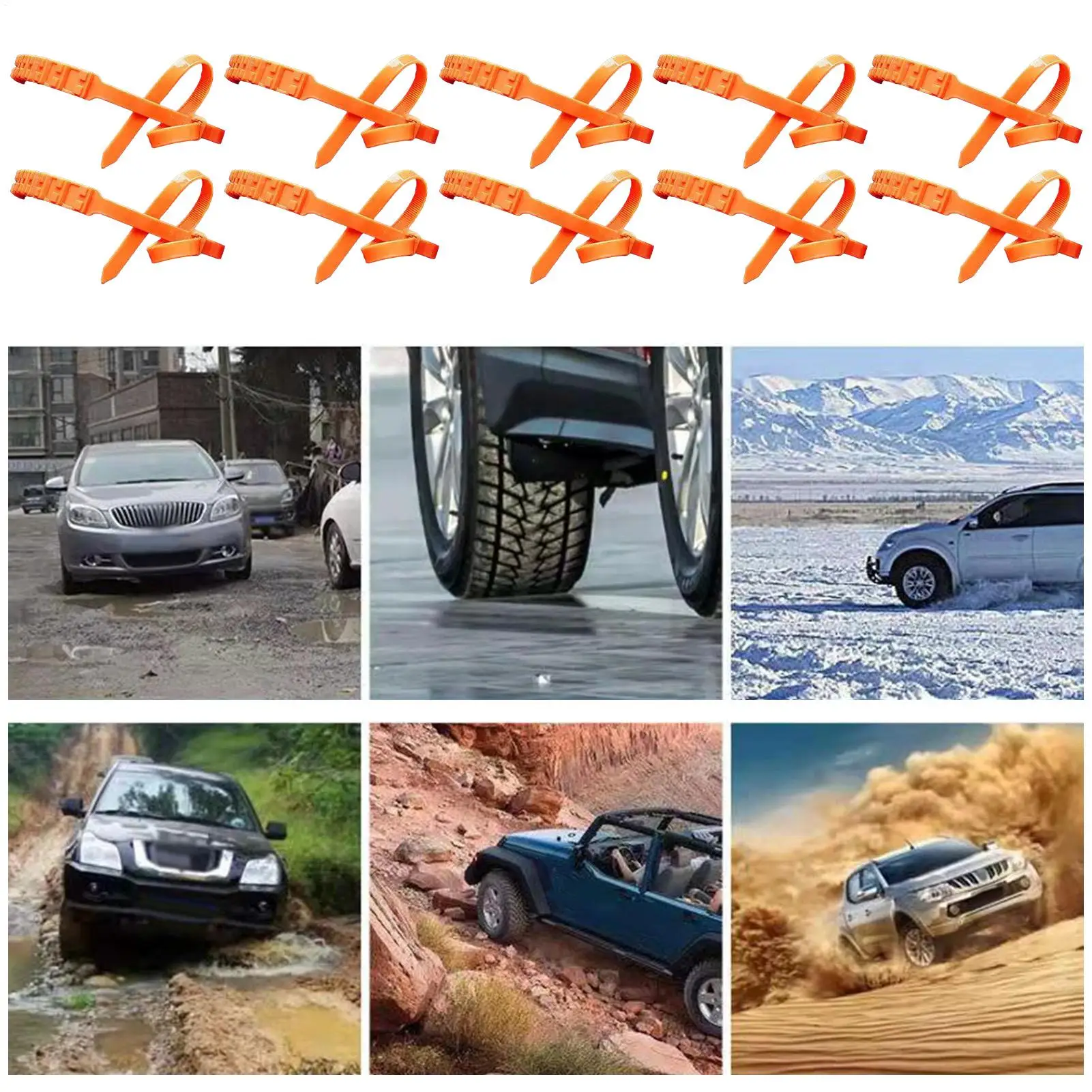 Snow Chains 10 Pieces Non-Slip Snow Tire Zip Ties Anti-Slip Wheel Zip Ties For Sedan SUV Truck Outdoor Winter Driving