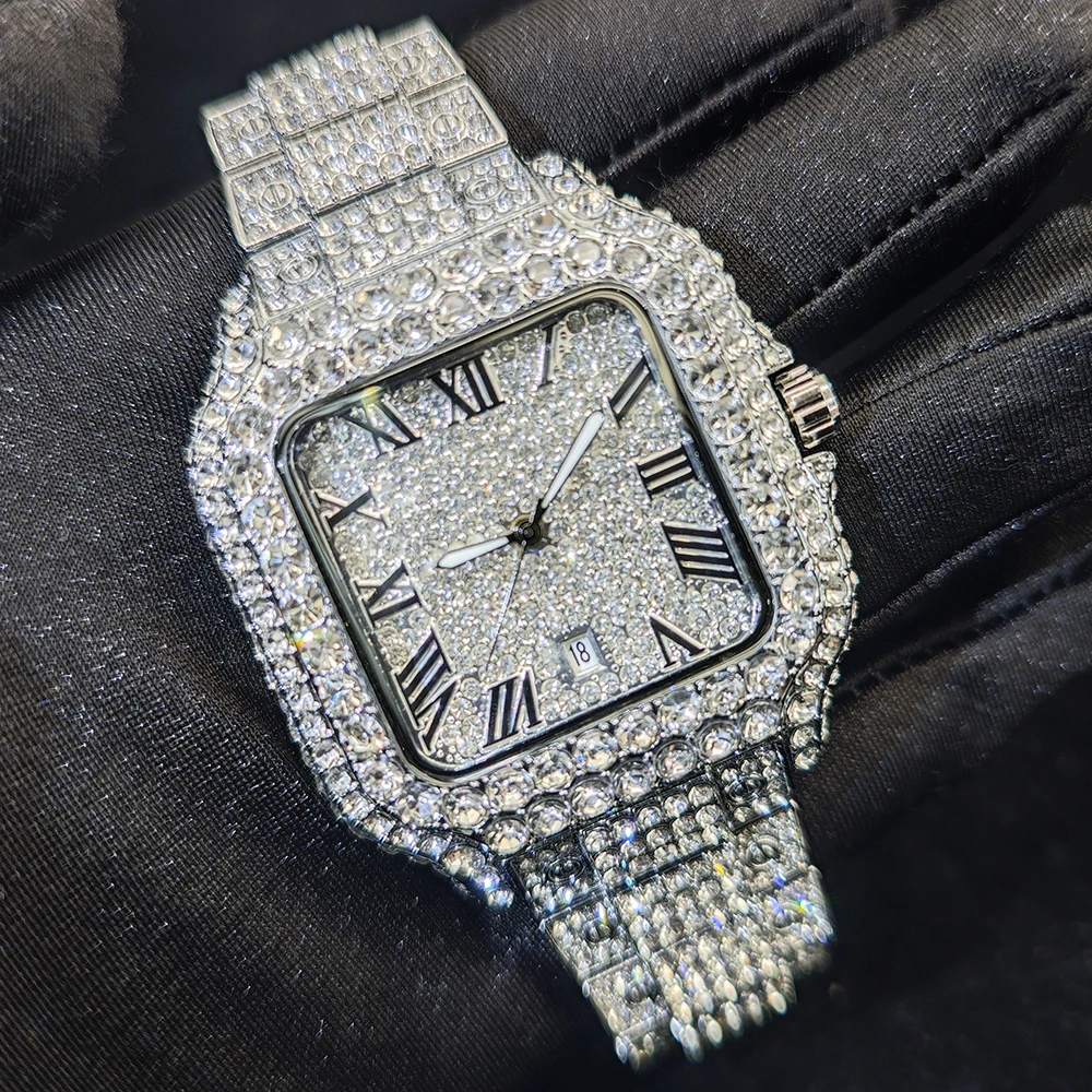 

Luxury Diamond Watch for Men Stainless Steel Hip Hop Watches Unique Bling Ice Out Waterproof Wristwatch Man Gift Hot New 2025