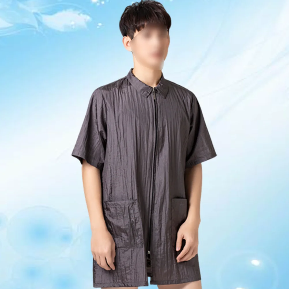 

Hair Dye Clothes Grey L Waterproof Short Sleeve Workwear Turn-Down Collar Pocket Design For Man Woman Stylish Easy Clean