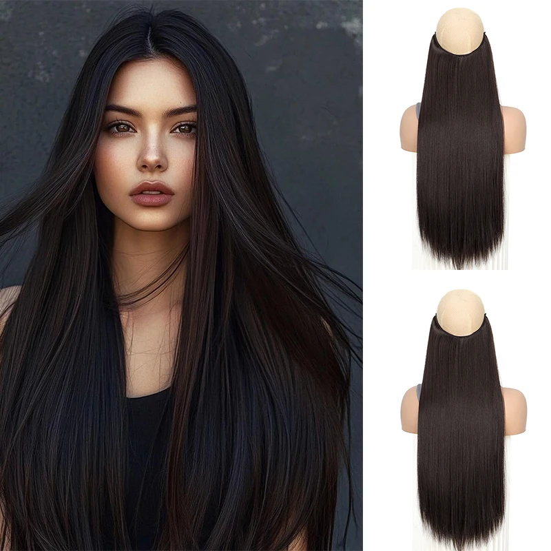 

Long Straight Hair Extension with Invisible Synthetic Natural Straight Hairpiece for Women Straight Hair Piece with Fishing Line