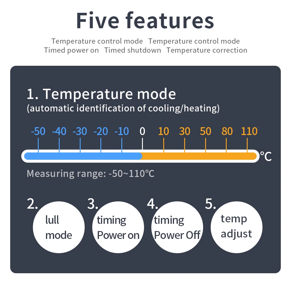 W3103 Digital Temperature Controller AC 110-220V High Power 30A Automatic Thermostat Heat/Cooling/Timing Adjustable Temperature