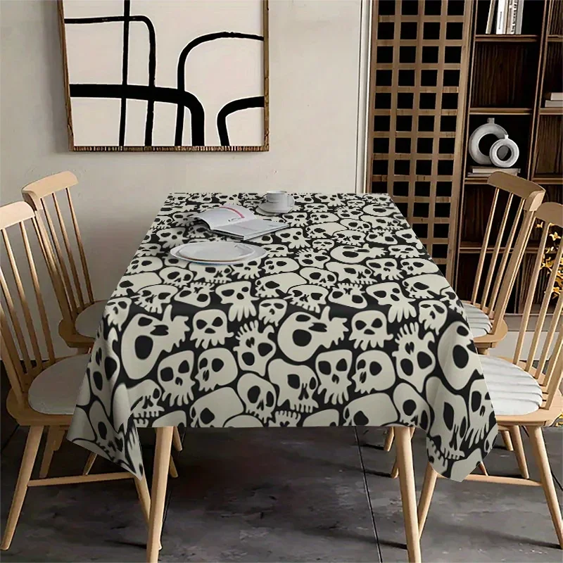 Gothic-style tablecloth, white skull and moth pattern tablecloth decoration, vanity table, farmhouse wedding party accessoryxzj