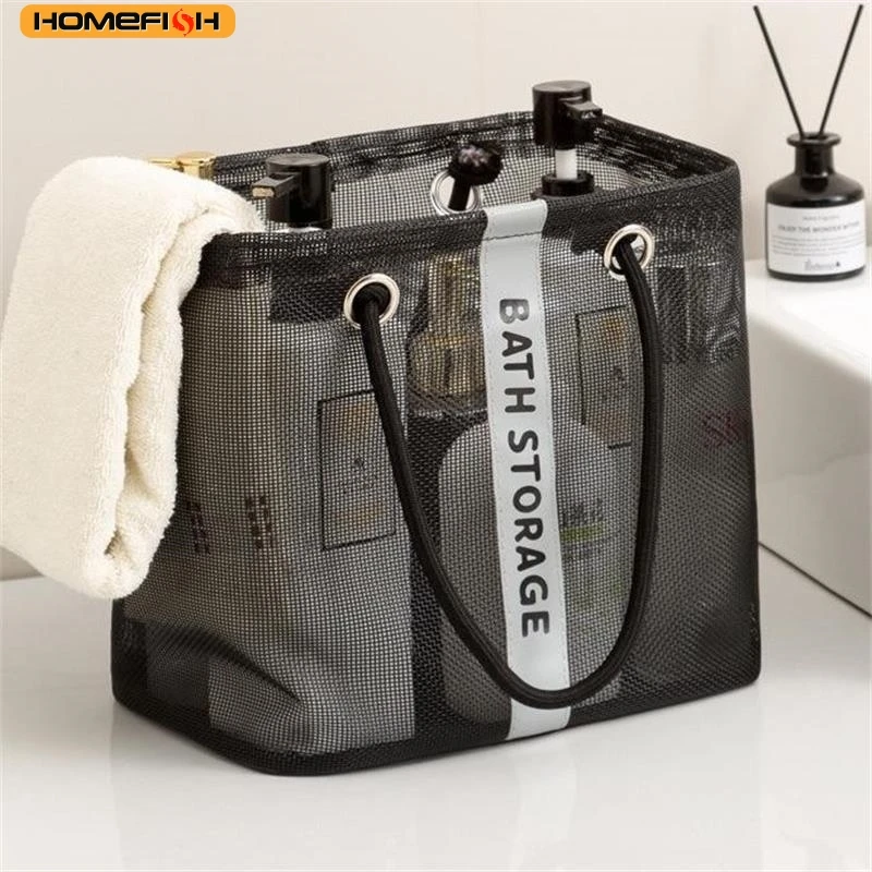 HOMEFISH Panier de drainage pliable en maille, sac de rangement double usage pour voyage et natation, grande capacité avec poignée portable