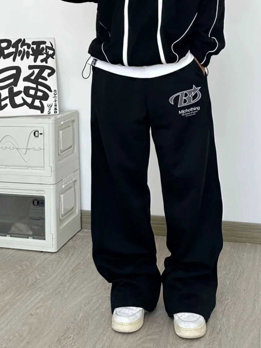 

plus Size Men's Straight Leg Casual Sweatpants Grey Loose Fit Sports Men's Trousers Autumn Season Polyester Fiber Long Pants