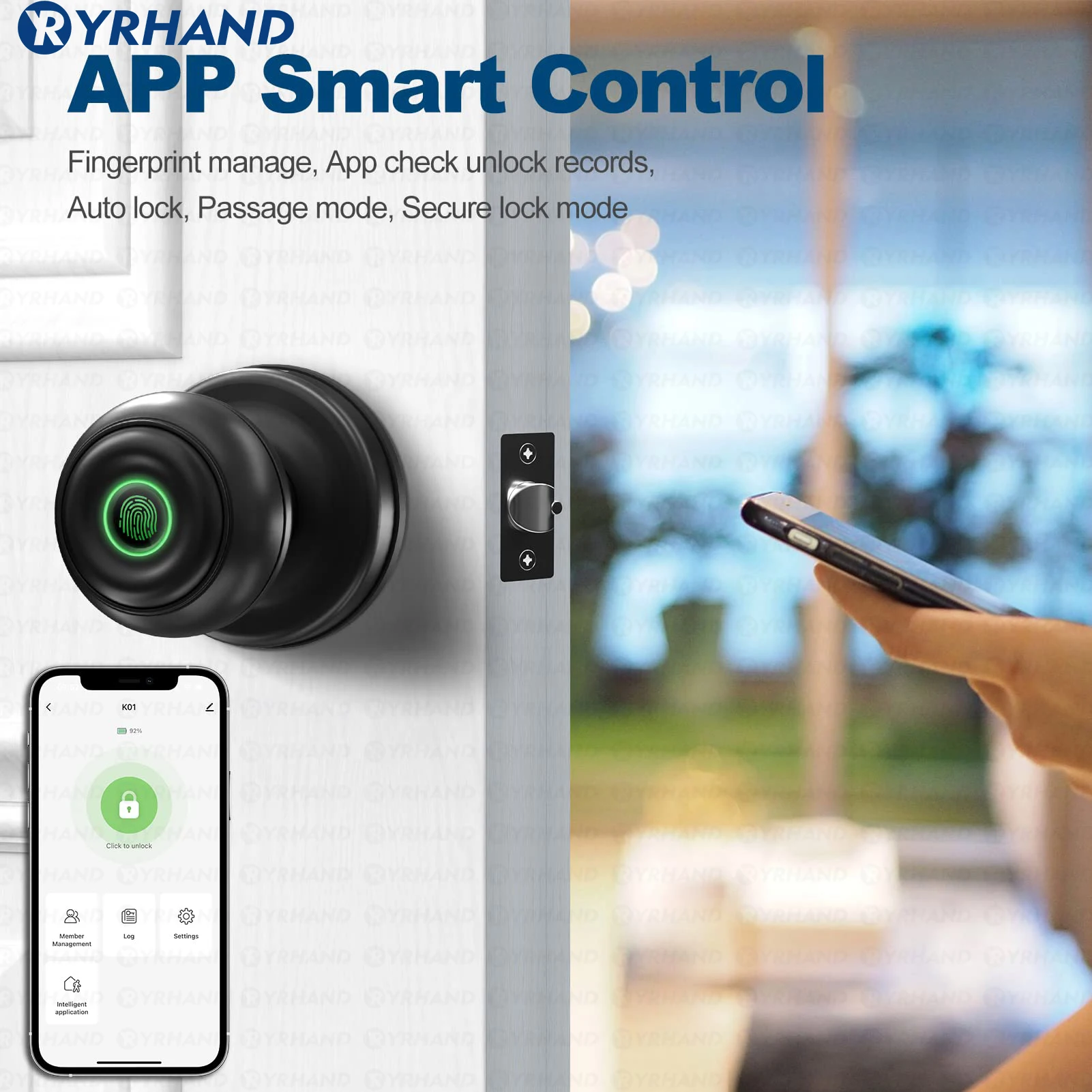 YRHAND Fingerprint Lock para Tuya, à prova d'água Smart Lock, Keyless Entry, Biometric Fingerprint, Key Unlocking, Keyless Unlocking