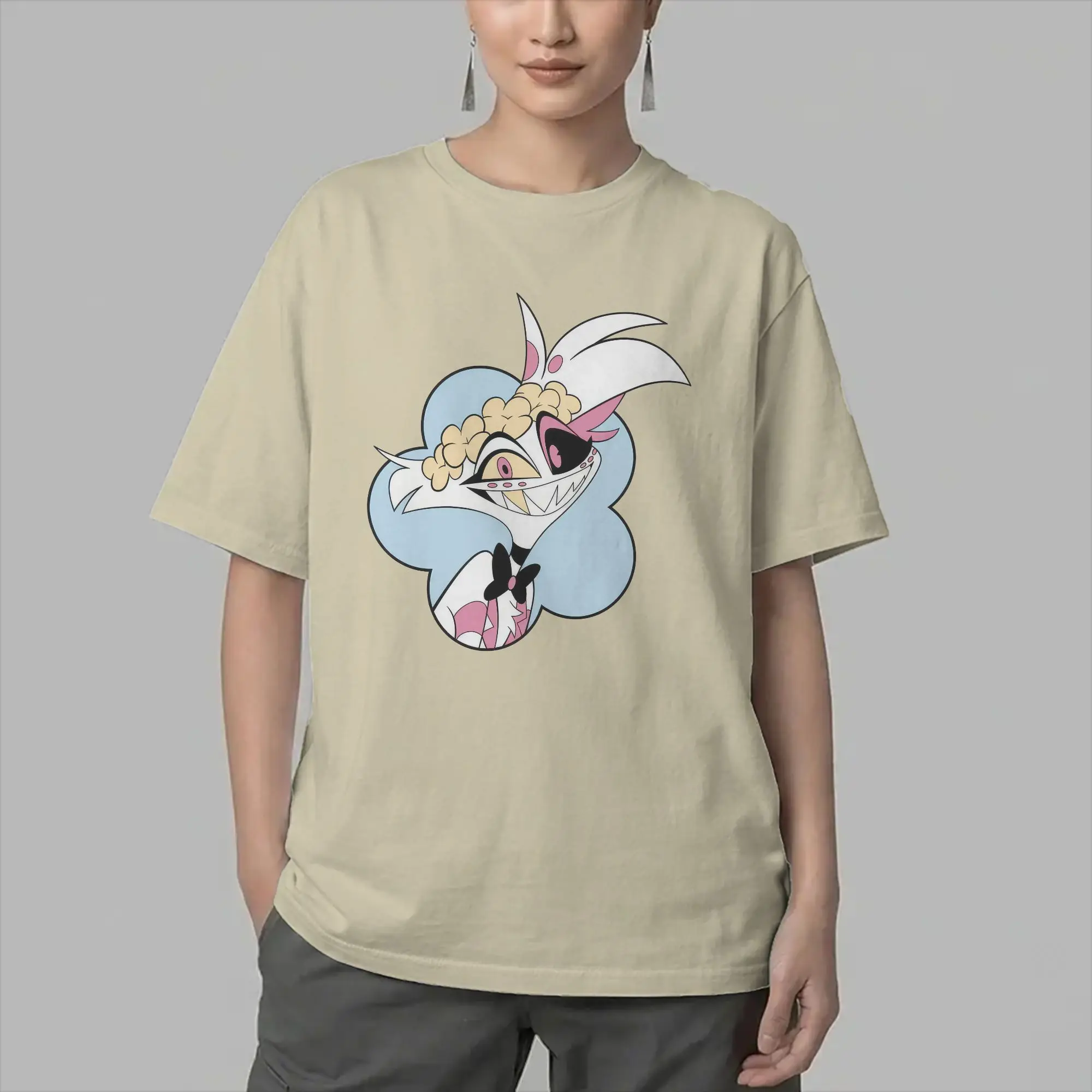Hazbins Hotels Cute Angel Dust T Shirt for Men Pure Cotton Crazy T-Shirt Round Neck  Tees Short Sleeve Tops Summer