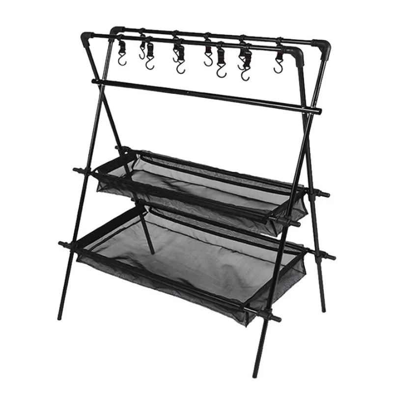 

Double-layer camping rack Outdoor triangle hanger Camping picnic Foldable bracket Tableware Pot holder Light pole shelf