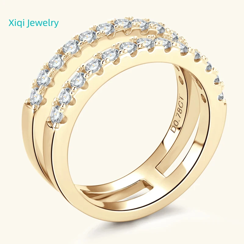 

Xiqi Jewelry s925 Sterling Silver GRA Certified Moissanite Ring Women's Double Row Ring Wedding Rings Fine Jewelry Charm Gifts