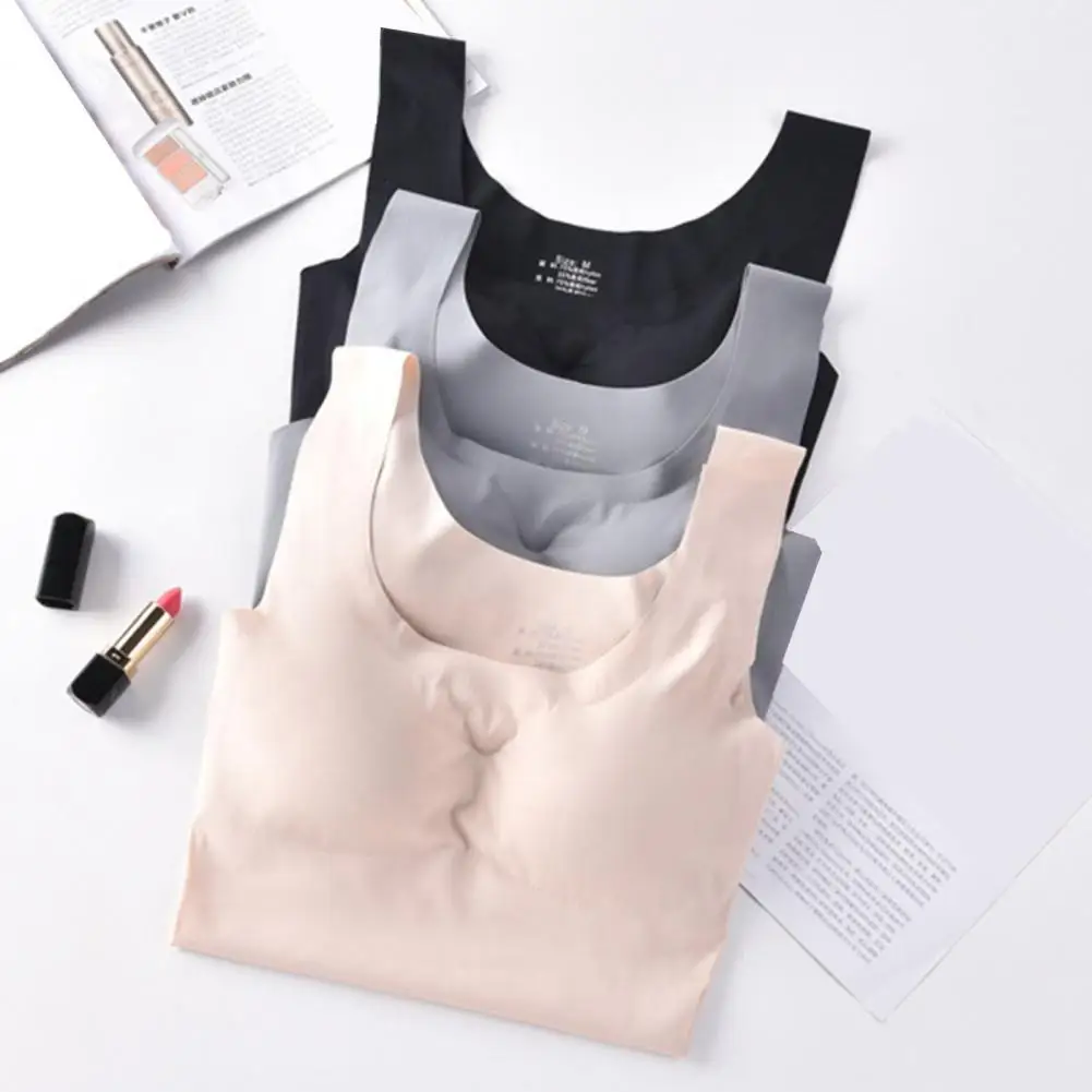 Women Vest Seamless Solid Color Chest Pads Sleeveless Lady Tank Top Wireless Square Neck Push Up Women Camisole Sports Vest