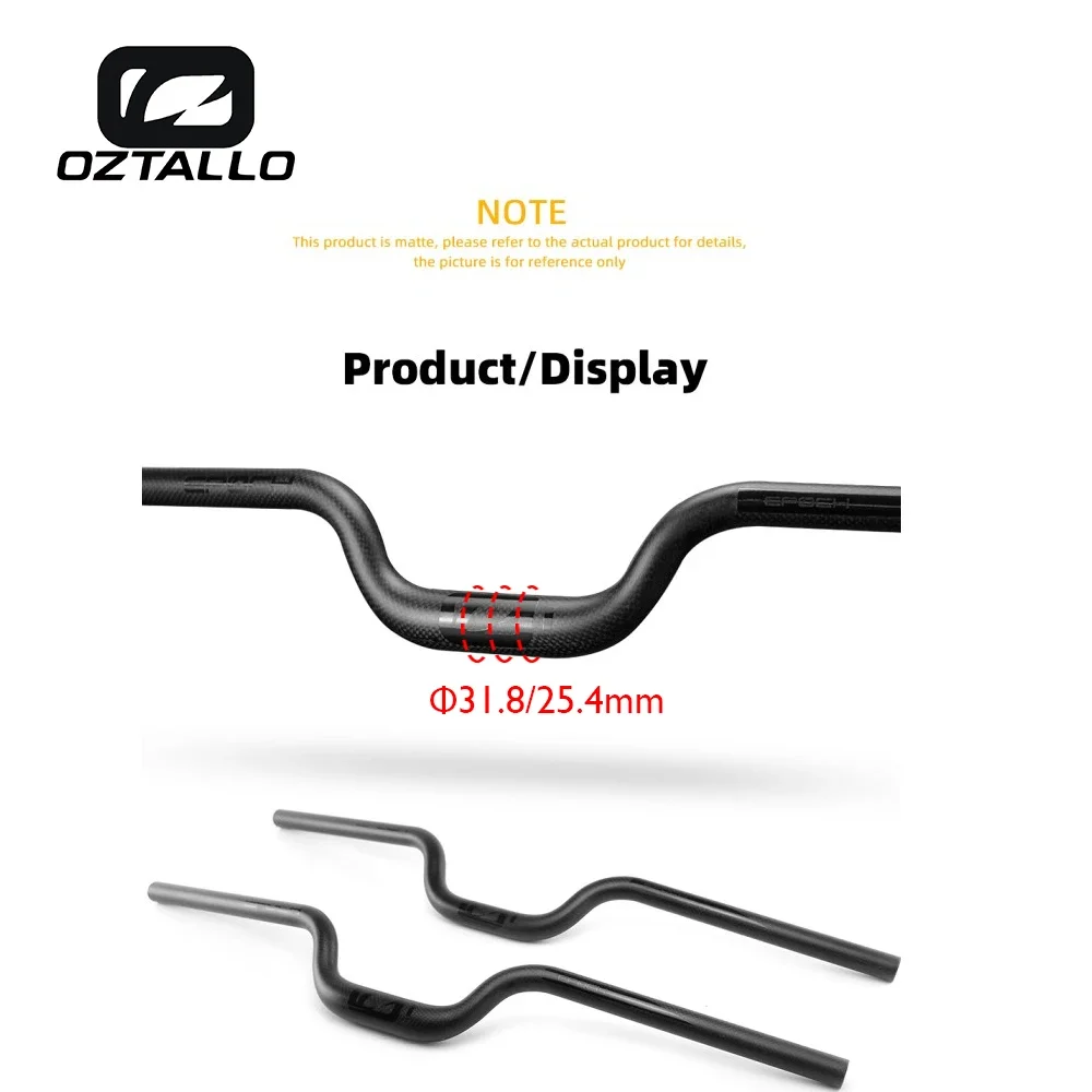 OZTALLO U-Rise Full Carbon Fiber Mountain Bike Handlebar Stem Diameter 25.4mm/31.8mm*580-700mm MTB Bicycle Parts