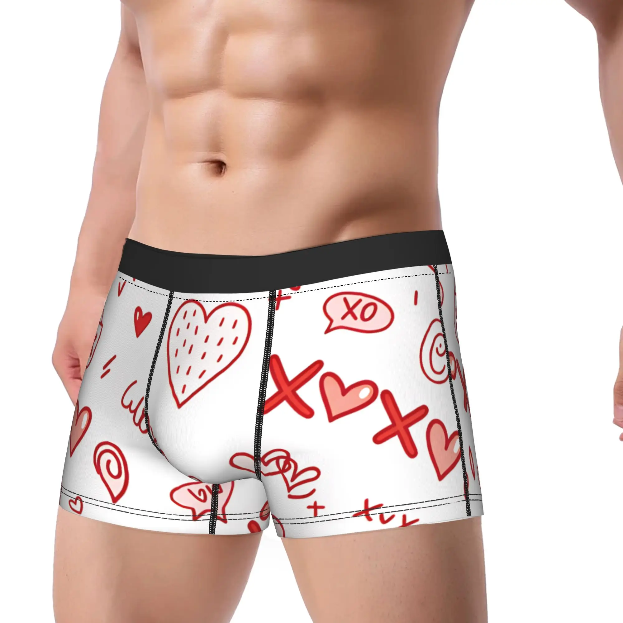 Red Love Hearts Trunk Valentines Day Pouch Underwear High Quality Custom  Briefs Comfortable Men Underpants Plus Size 2XL