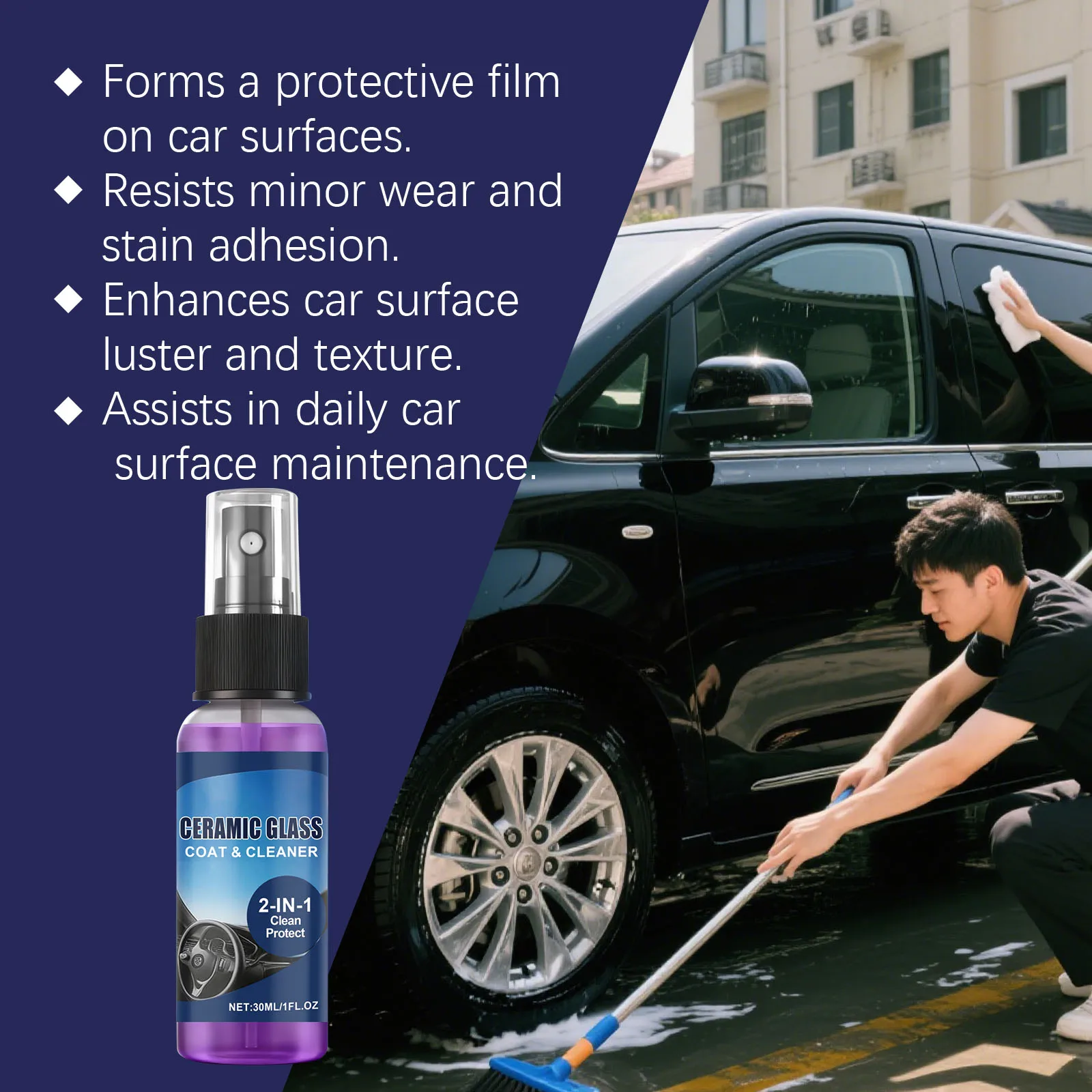2 In 1 Car Ceramic Coating For Auto Paint Crystal Wax Spray Nano Hydrophobic Liquid Polymer Oleophobic Anti Rain Car Care