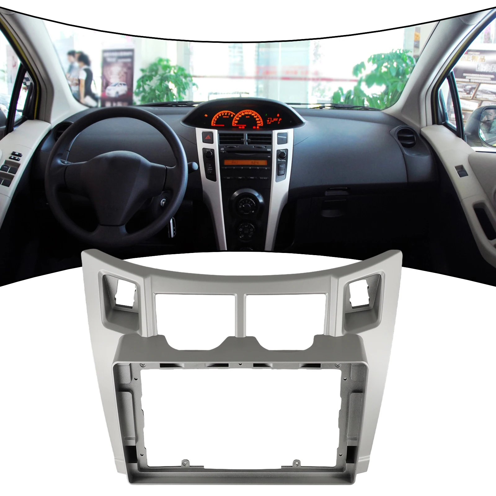 Per TOYOTA Per YARIS For Platz 08-11 Cruscotto 2 Din Unità Principale Radio Fascia Nero/argento Accessori Auto Strumenti