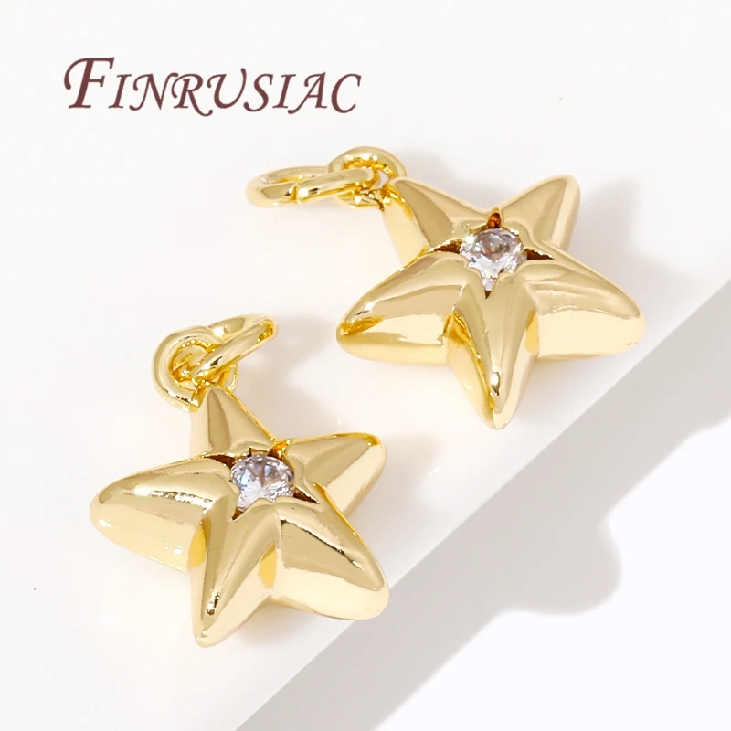 18K Gold Plated Metal Star Charms Accessories For Earrings,Brass with Zircon Pendants For Bracelets DIY Jewelry Making Supplies