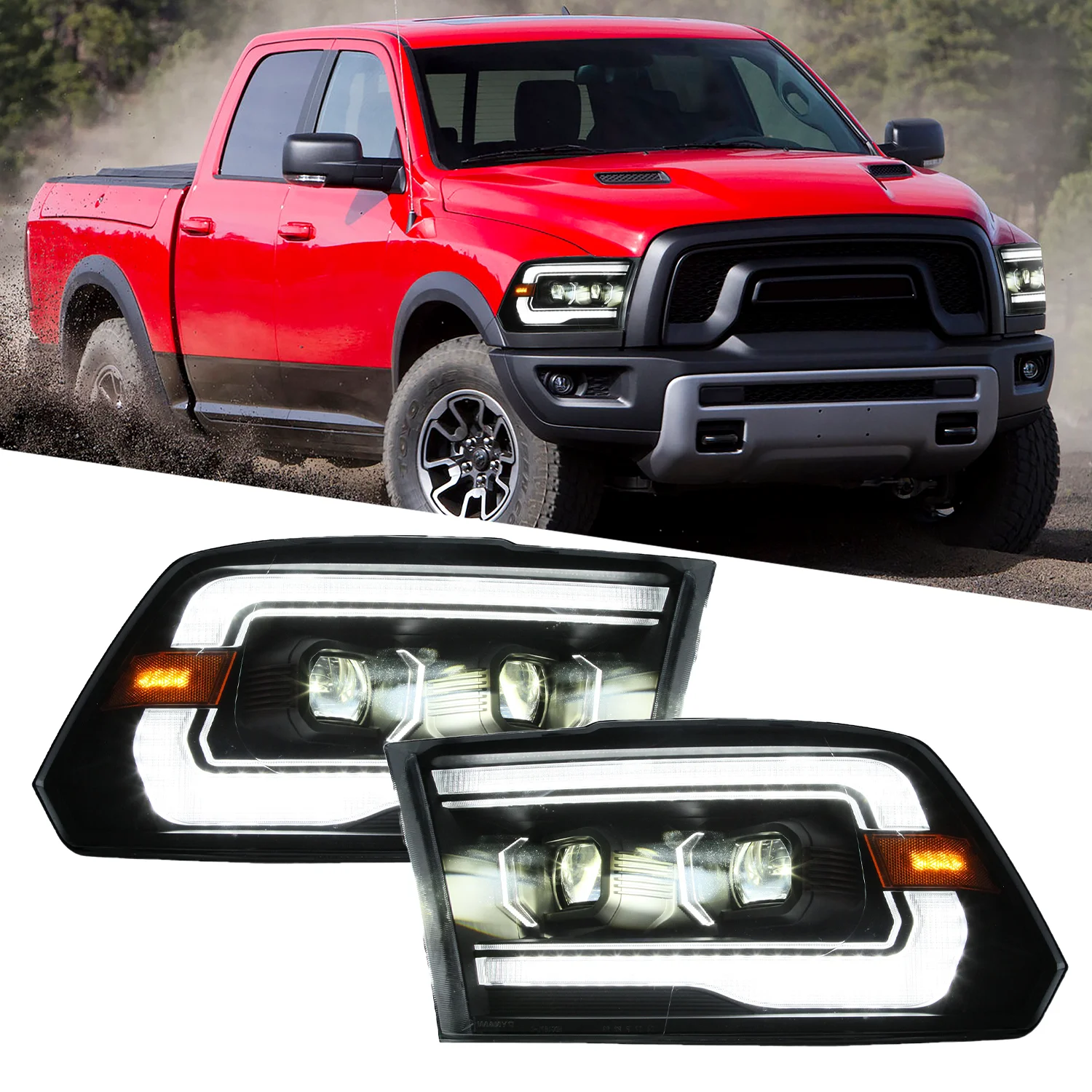 

Пикап DRL для Dodge Ram1500 2500 2009-2018, задние передние фонари автомобиля с дальним светом, автомобильные светодиодные фары в сборе
