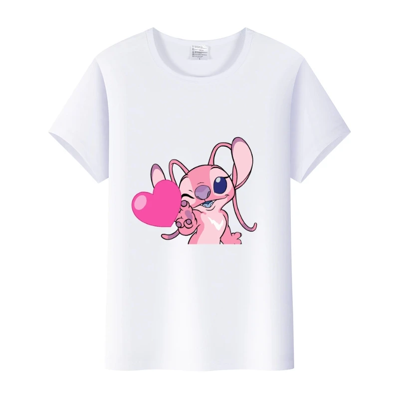 Kawaii Lilo Stitch Love Heart Disney Cartoon Ladies camicetta Y2K Crop top 2024 Summer Men t-Shirt White Shirt Tees abbigliamento donna